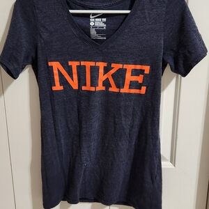 Nike Dark Blue Tee with Bright Orange Lettering